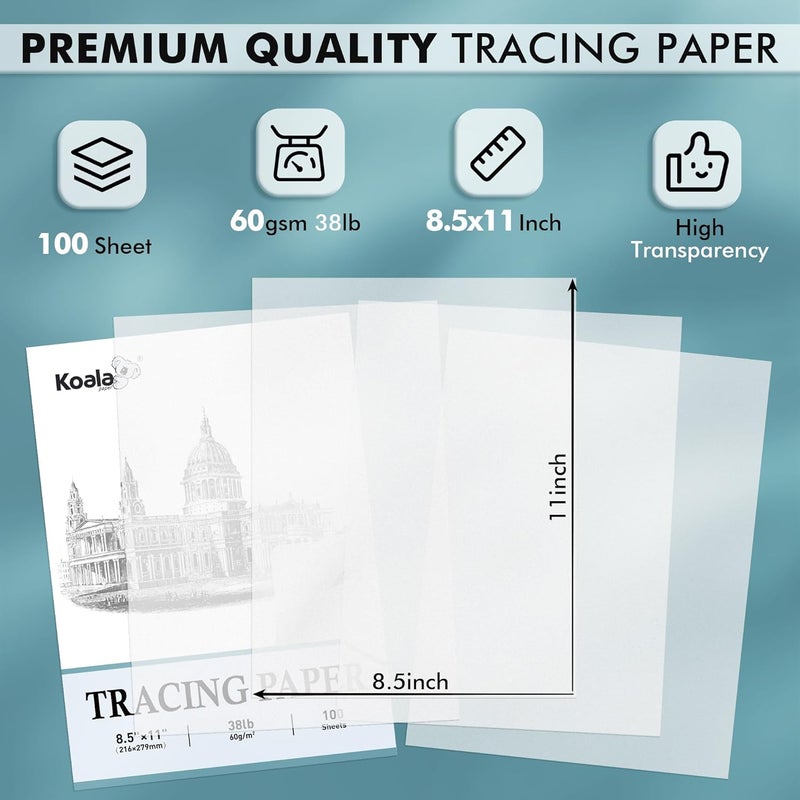 KOALA PAPER Koala Premium Tracing Paper 8.5x11 inch Transparent Tracing Paper 38lb/60gsm Translucent for Sewing Patterns Trace Sketch Architectural Drafting - Image 2